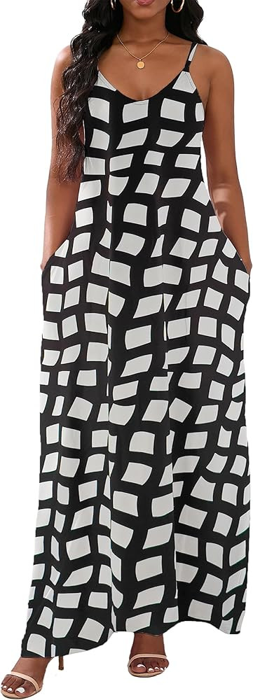 vunahzma Womens Casual Fashion Sleeveless Plus Size Loose Long Sexy Maxi Dress with Pockets | Amazon (US)