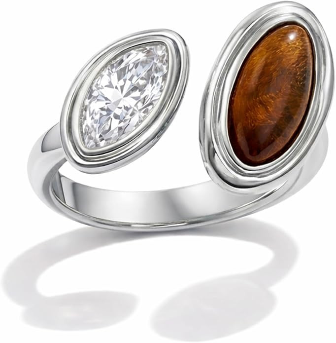 Mchic Adjustable Chunky Rings for Women: Dainty Natural Gemstone Ring Stainless Steel 18K Gold/Si... | Amazon (US)