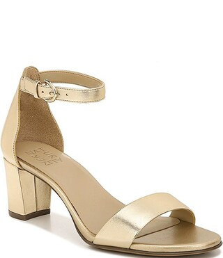 Vera Leather Ankle Strap Block Heel Detail Dress Sandals | Dillard's