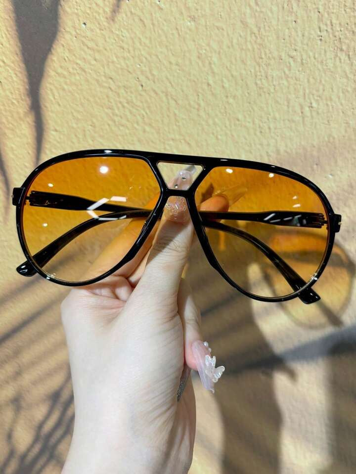 1pc Fashion Double Bridge Oversized Frame Retro Fashion Glasses, Versatile For Women, Back To Sch... | SHEIN