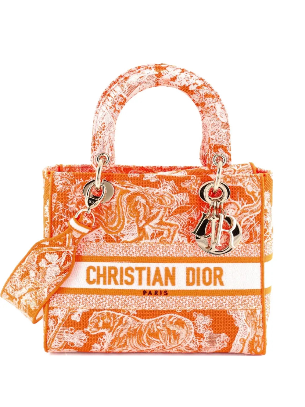 Christian Dior Pre-Owned Toile de Jouy Lady D-Lite Bag Embroidered Canvas tote bag - Orange | Farfetch Global