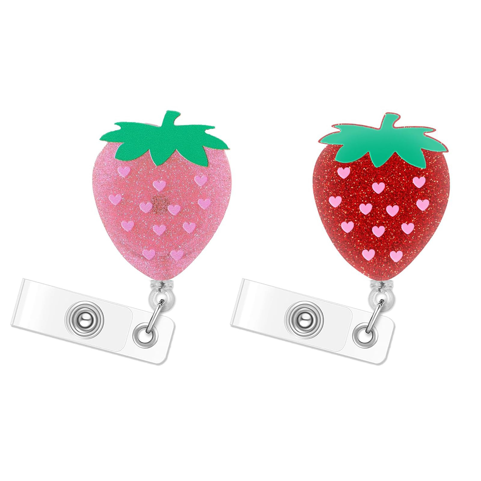 2Pcs Strawberry Badge Reel Retractable Personalized ID Name Badge Holder with Retractable Clip | ... | Amazon (US)