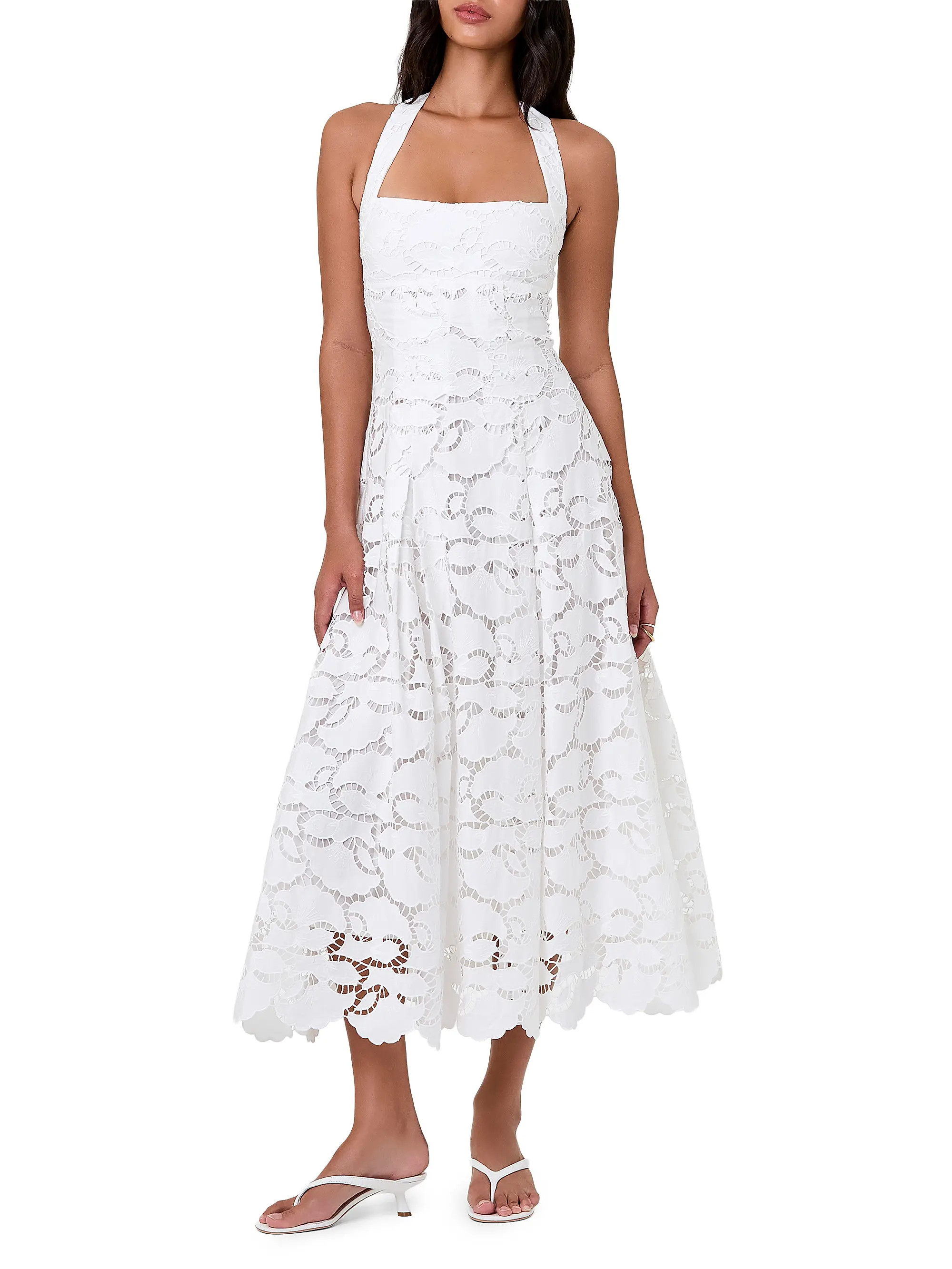 Nicholas the Label Elisabeth Cotton Broderie Lace Halter Midi-Dress | Saks Fifth Avenue | Saks Fifth Avenue