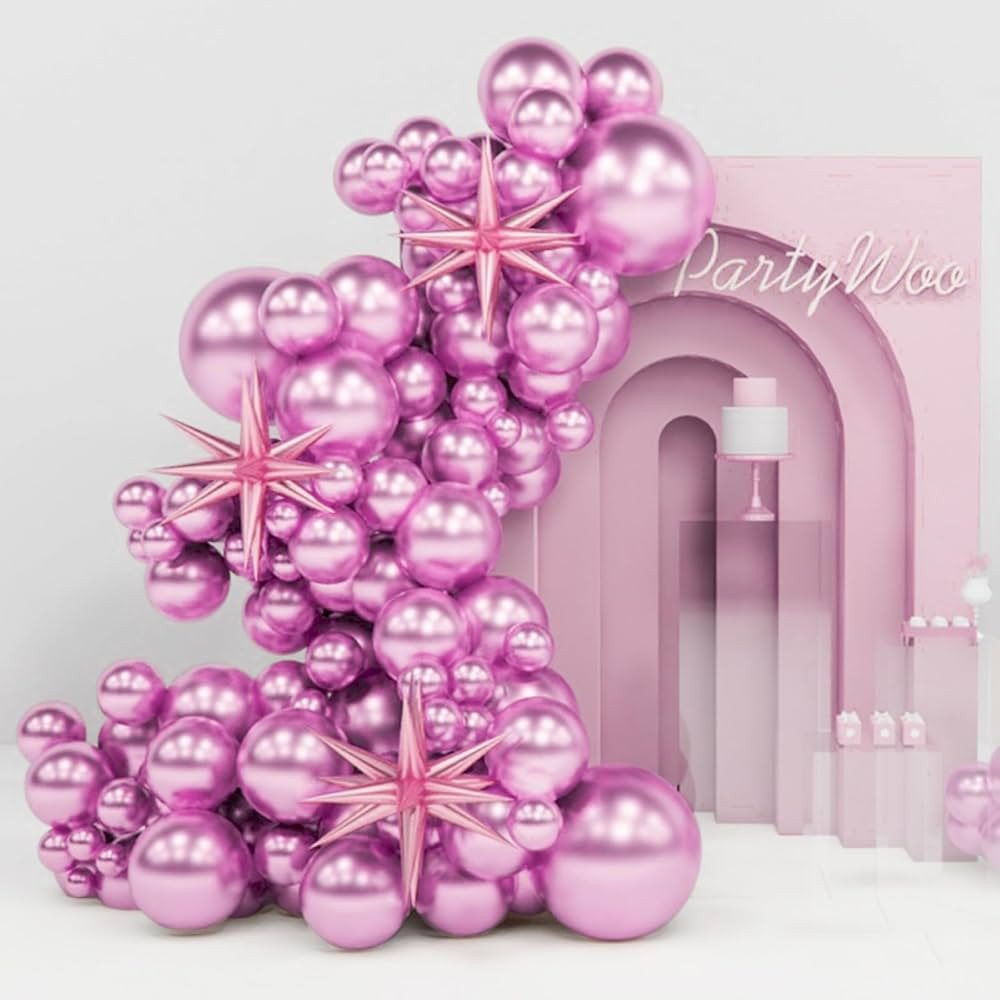 PartyWoo Metallic Pink Balloons, 130 pcs 22 Inch Star Balloons and Metallic Pink Balloons Differe... | Amazon (US)
