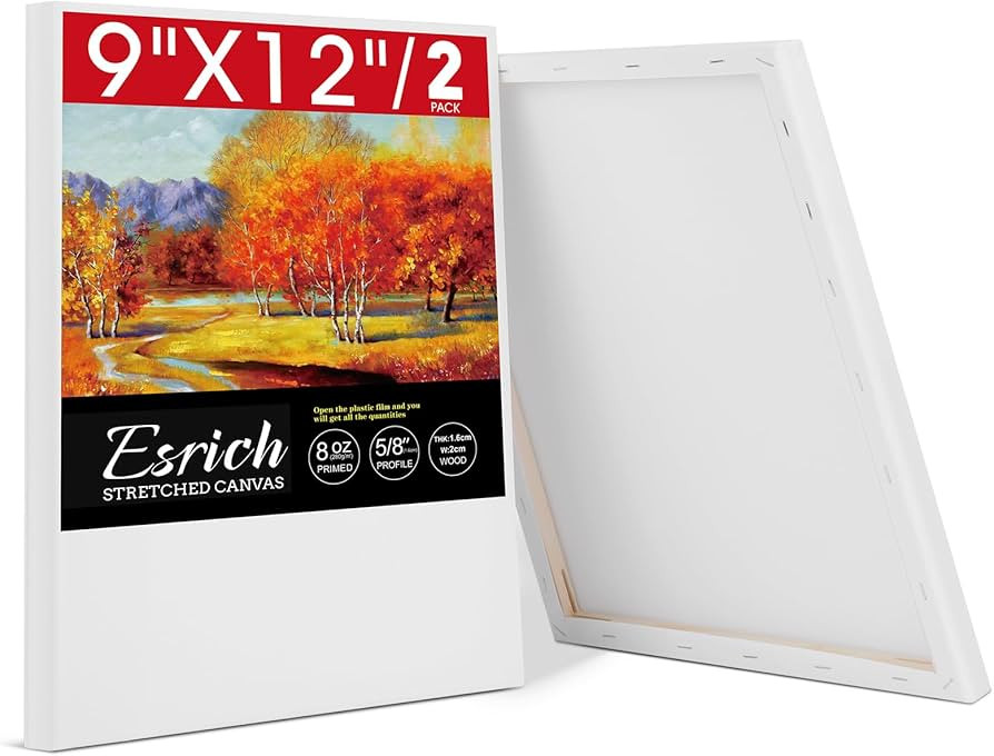 ESRICH Stretched Canvas for Painting, 2 Pack 9x12 Inch Canvas Value Pack,Primed Acid-Free Cotton ... | Amazon (US)