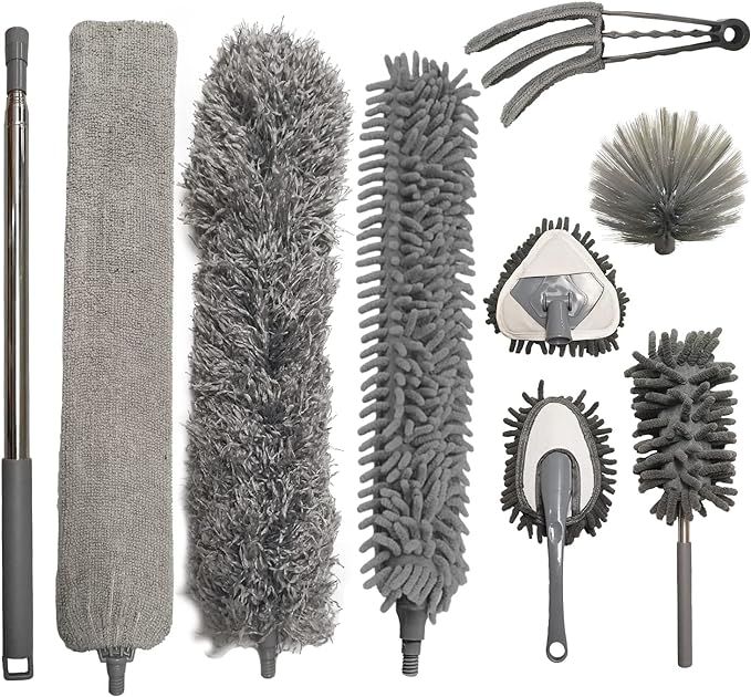Microfiber Duster, 9PCS Dusters for Cleaning with 100" Extension Pole, Ceiling Duster, Washable &... | Amazon (US)