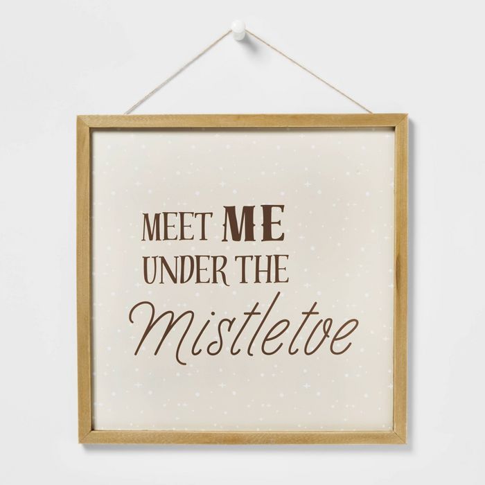 Meet Me Under the Mistletoe Hanging Sign Gold/Cream - Wondershop&#8482; | Target