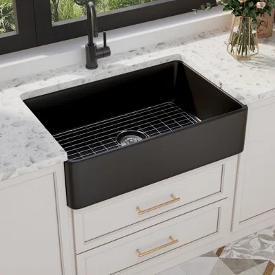 Feast 33" L x 20" W Single Bowl Farmhouse Kitchen Sink with Sink Grid and Basket Strainer | Wayfair North America