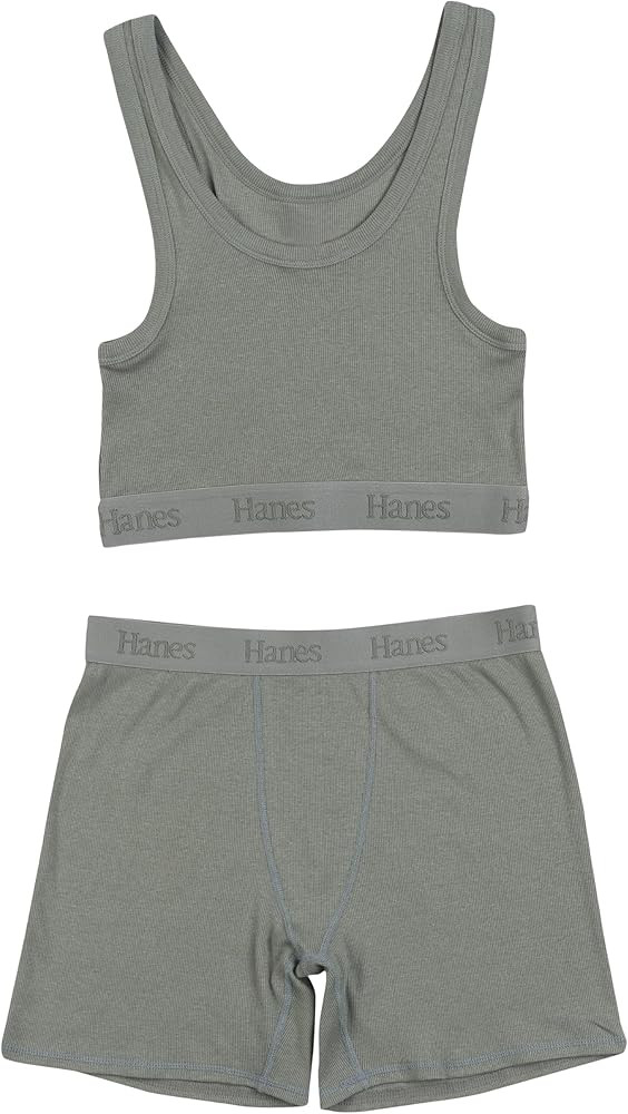 Hanes womens Originals 2-piece Lounge Set, Comfywear Supersoft Crop Top & Boxer Shorts Loungewear... | Amazon (US)