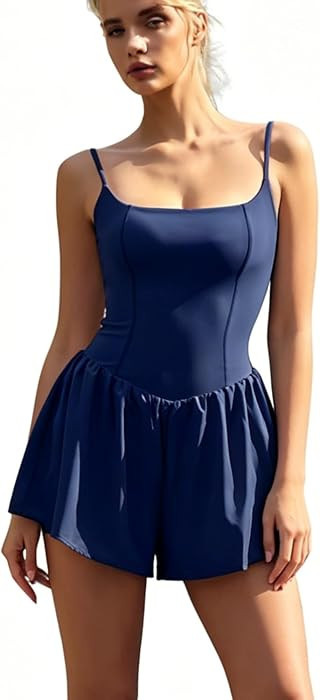 QINSEN Sleeveless Square Neck Romper for Womens Casual Spaghetti Straps Summer Short Jumpsuit Out... | Amazon (US)