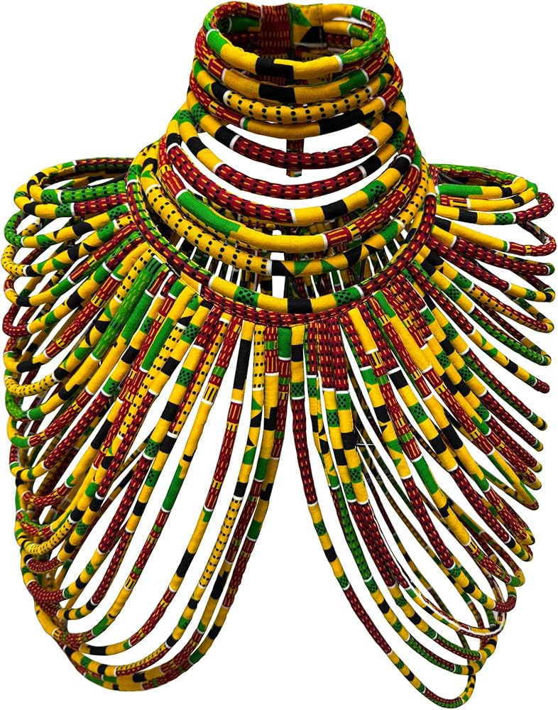 African Cotton Shawl Necklace Set for Women African Print Fabric Multi Strand Fabric Shawl and Ne... | Amazon (US)