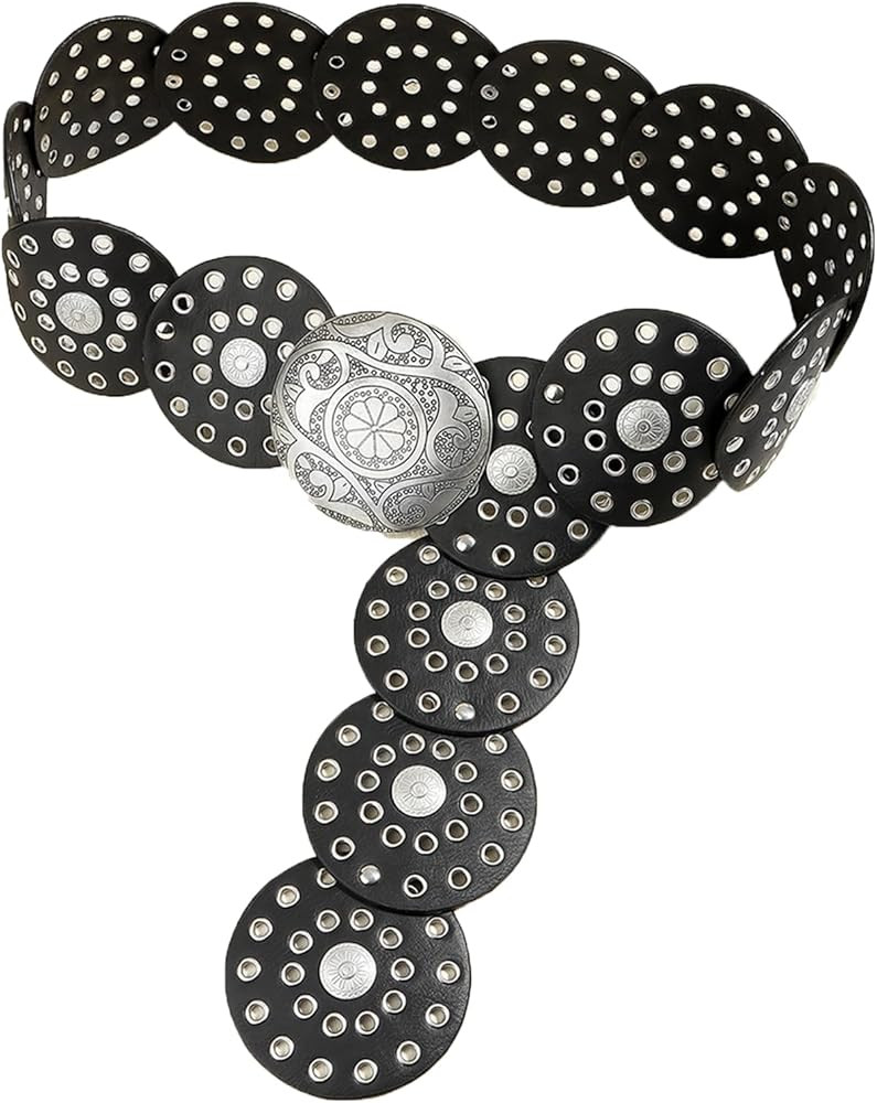 Alyweatry Women Boho Wide Disc Concho Leather Belt Aesthetic Grunge Western Waist Belt Y2k Vintag... | Amazon (US)