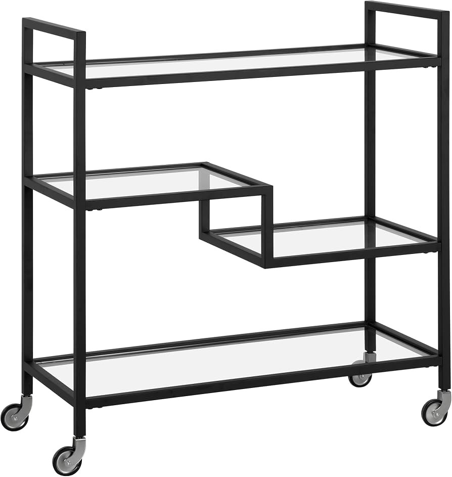 Henn&Hart 33" Wide Rectangular Bar Cart with Glass Shelves in Blackened Bronze, Bar Carts for the... | Amazon (US)