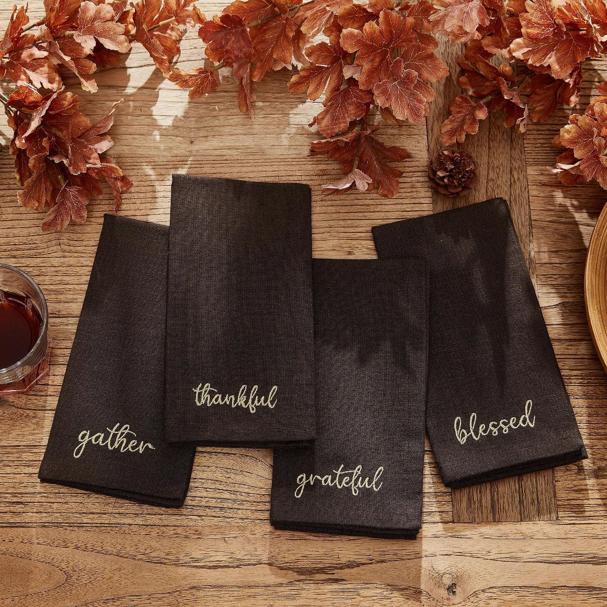 Harvest Sentiment Embroidered Napkins, Set of 4 - 17" x 17" - Elrene Home Fashions | Target