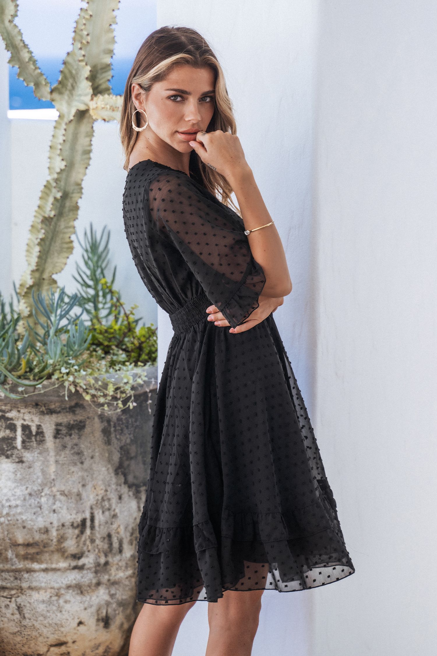 Lizeth Clip Dot Lace V-Neck Mini Dress | Cupshe US