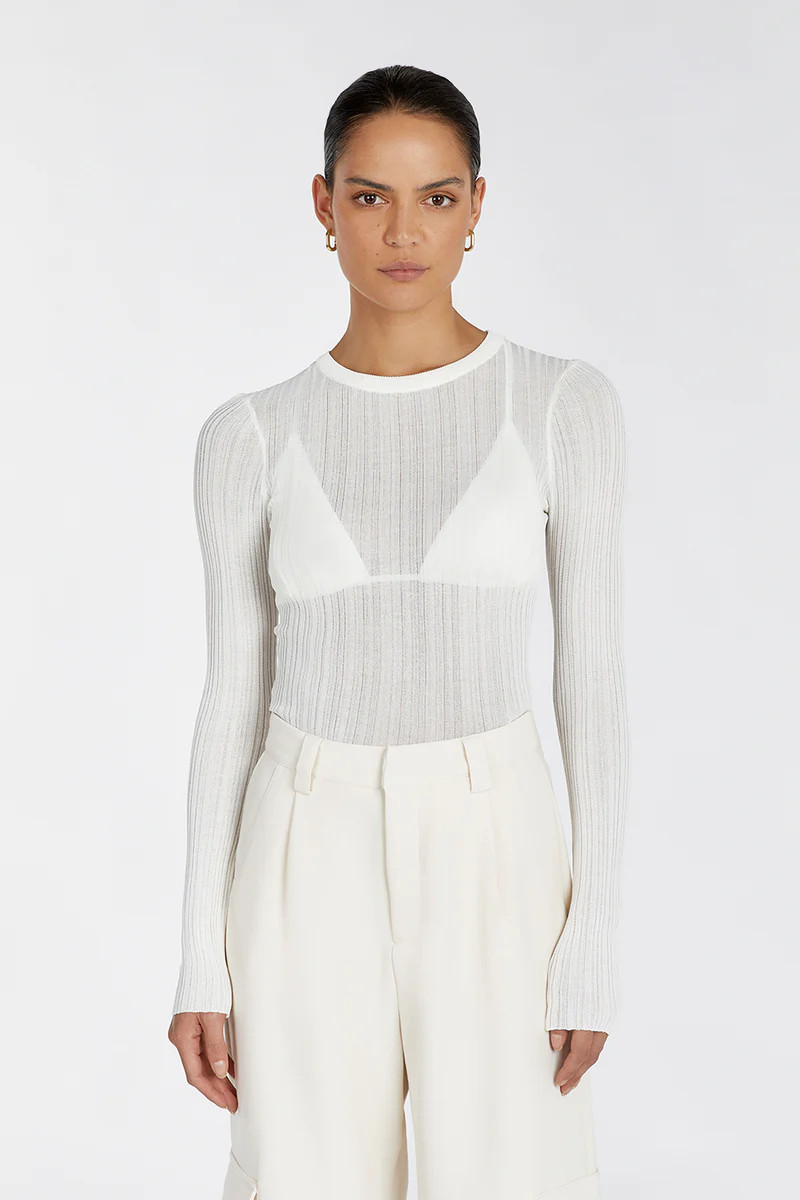 HARPER IVORY LONG SLEEVED KNIT TOP | DISSH
