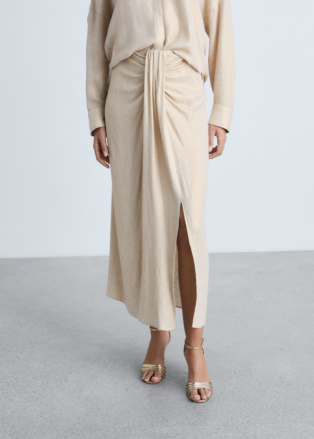 Linen-blend draped midi-skirt | Mango (US/MX/AU)