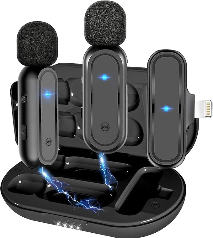 NEWWARE 2 Pack Wireless Lavalier Microphones for iPhone iPad with Charging Case, 12H 800mAh, Clip... | Amazon (US)