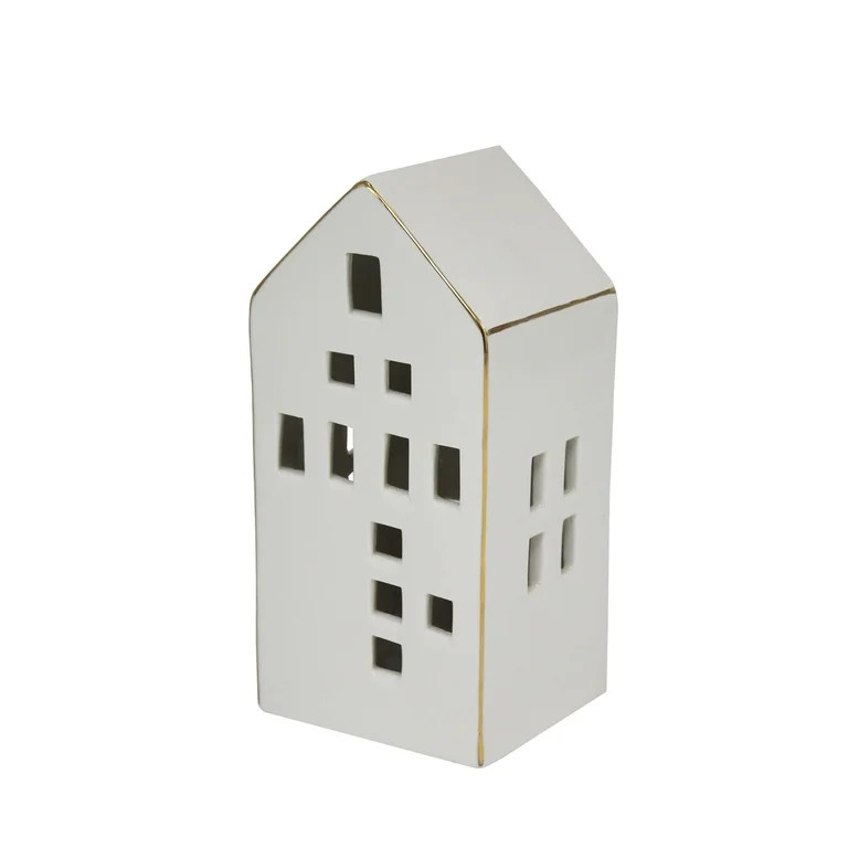 Holiday Time 7.75" Large LED Glazed Ceramic Christmas Village House with Gold Edge, White - Walma... | Walmart (US)