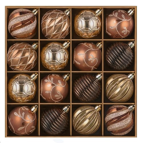 JORNOY Brown Christmas Ornaments Set, 16ct Shatterproof Bronze Christmas Ball Ornaments Bulk for Xmas Decorations - 2.36 inch Plastic Decoative Hanging Ornaments for Xmas Tree Decor (Brown) | Amazon (US)