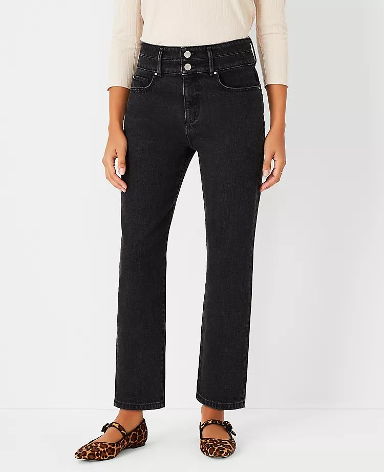 Sculpting Pocket High Rise Straight Jeans in Washed Black | Ann Taylor (US)