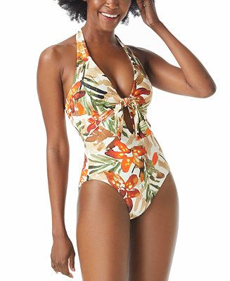 Vince Camuto Printed Plunging Halter One-Piece Swimsuit & Reviews - Swimsuits & Cover-Ups - Women... | Macys (US)