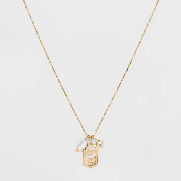 Gold Plated 'Mother and Daughter' Double Butterfly Mother of Pearl Pendant Necklace - Gold | Target