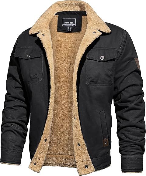 CRYSULLY Men's Winter Cargo Jacket Fur Collar Fleece Casual Warm Cotton Military Coat | Amazon (US)
