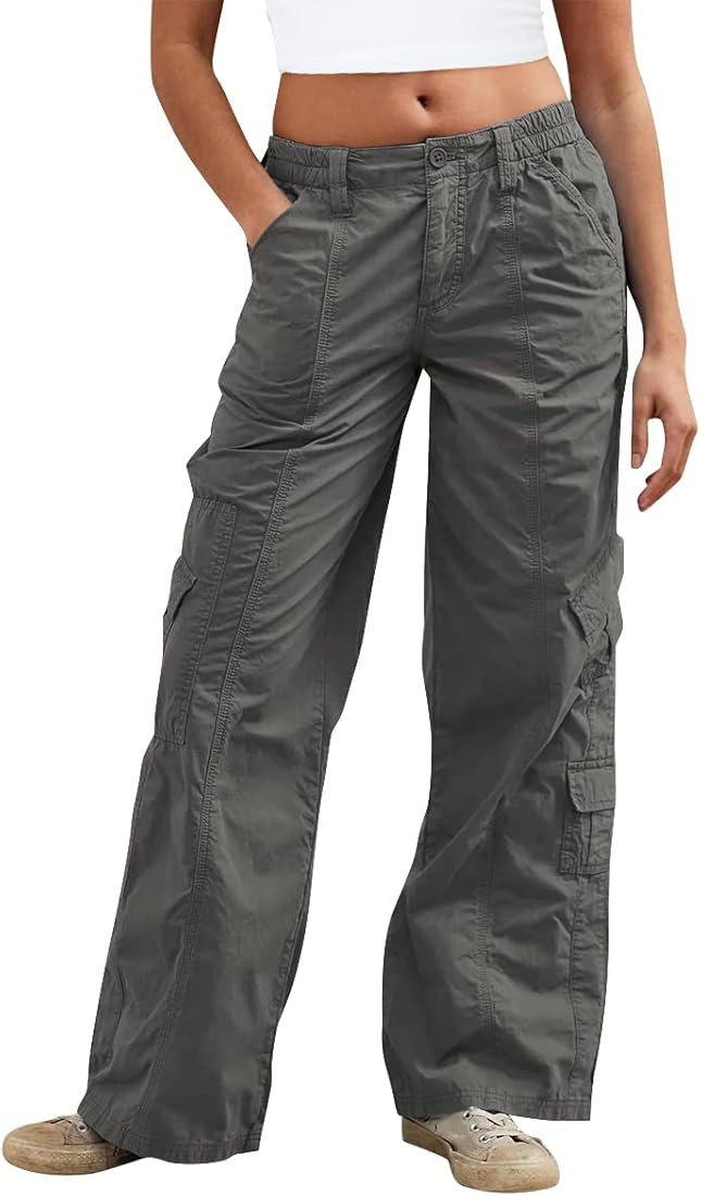 AUTOMET Womens Baggy Cargo Pants y2k Jeans Low Waist Parachute Pants Teen Girls Wide Leg Trousers... | Amazon (US)