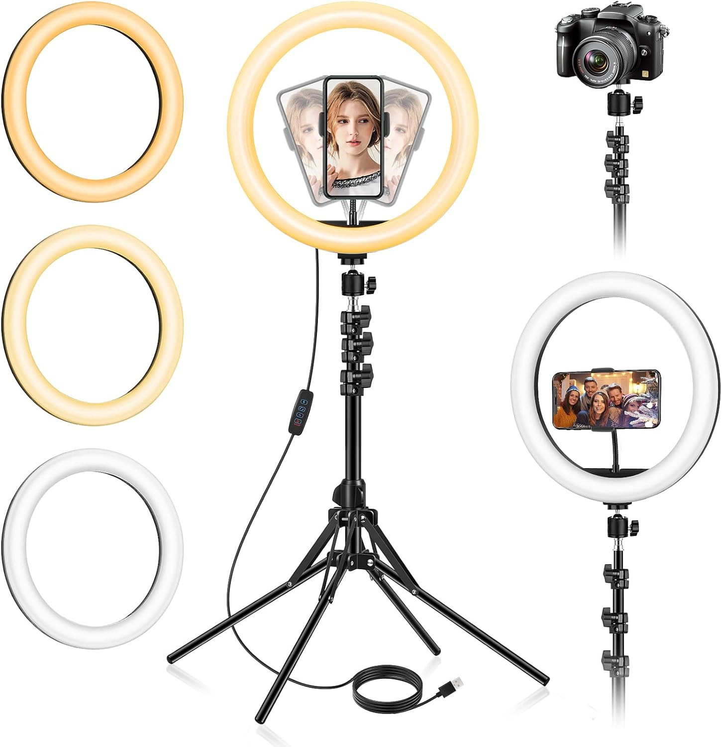 13 inch Ring Light with Floor Stand(Ringlight Kit Totally 70.6" Tall), LED Circle Light with Phon... | Amazon (US)