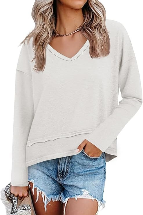 Cicy Bell Womens Long Sleeve T Shirts V Neck Casual Flowy Tops Fall Fashion Loose Fit Basic Tees | Amazon (US)
