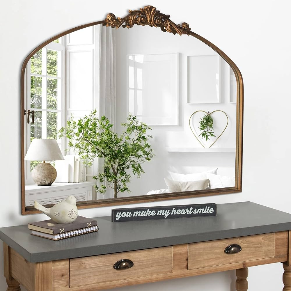 Gold Wall Mirror, Arched Vintage Baroque Ornate Traditional Mirrors, Antique Decorative Farmhouse... | Amazon (US)
