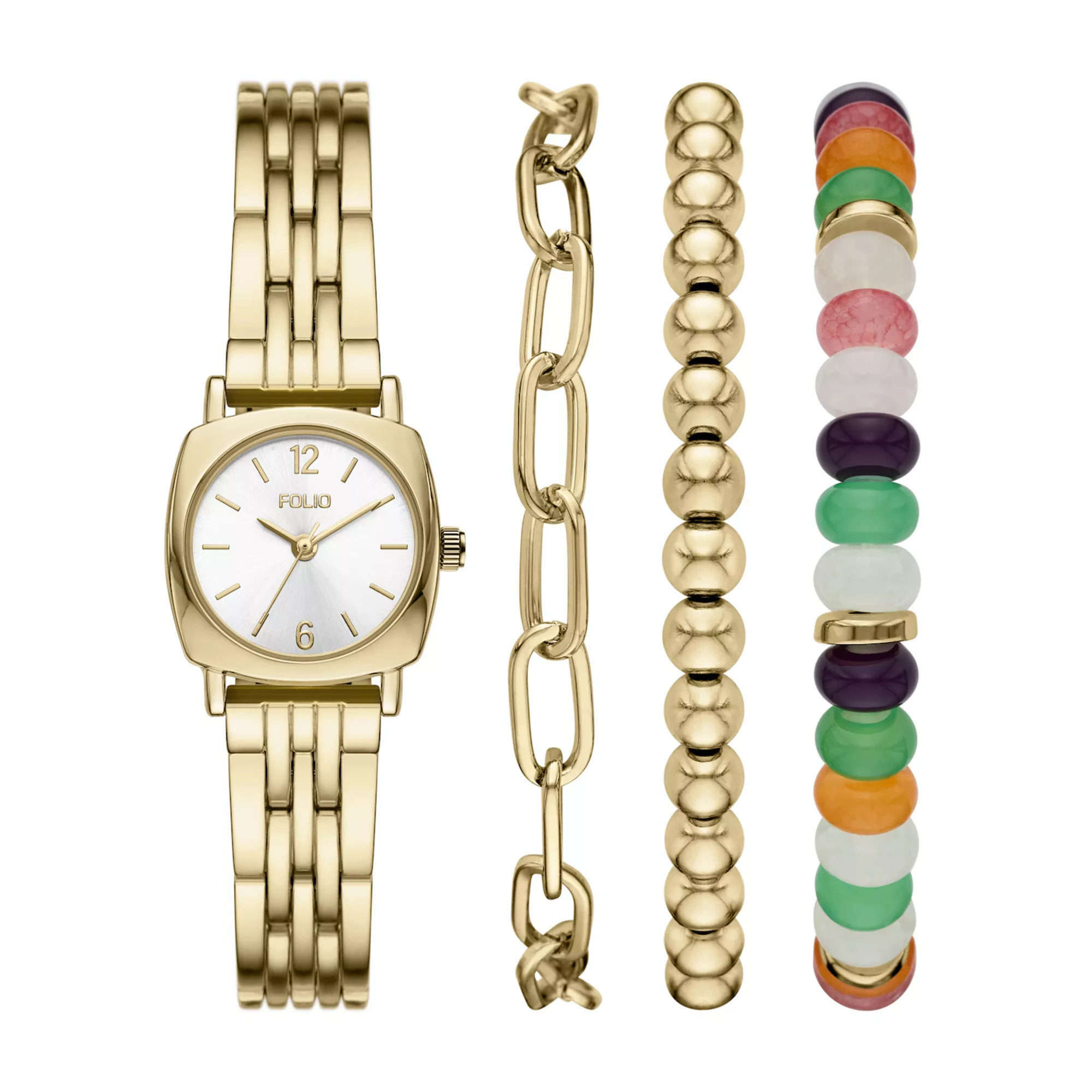 Folio Women's Gold-Tone Bracelet Watch & Jewelry Set, Size: 21 mm | Kohl's