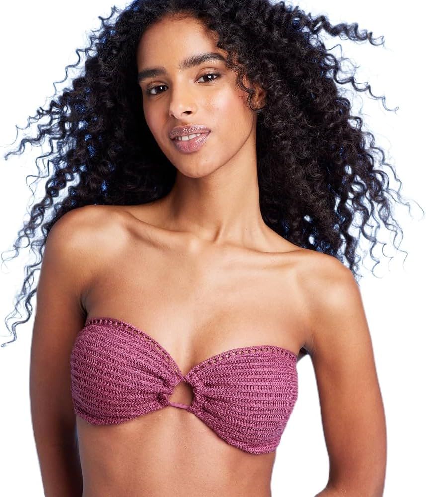 Shade & Shore Women's Crochet Bandeau Bikini Top - (Pink, 34D) | Amazon (US)