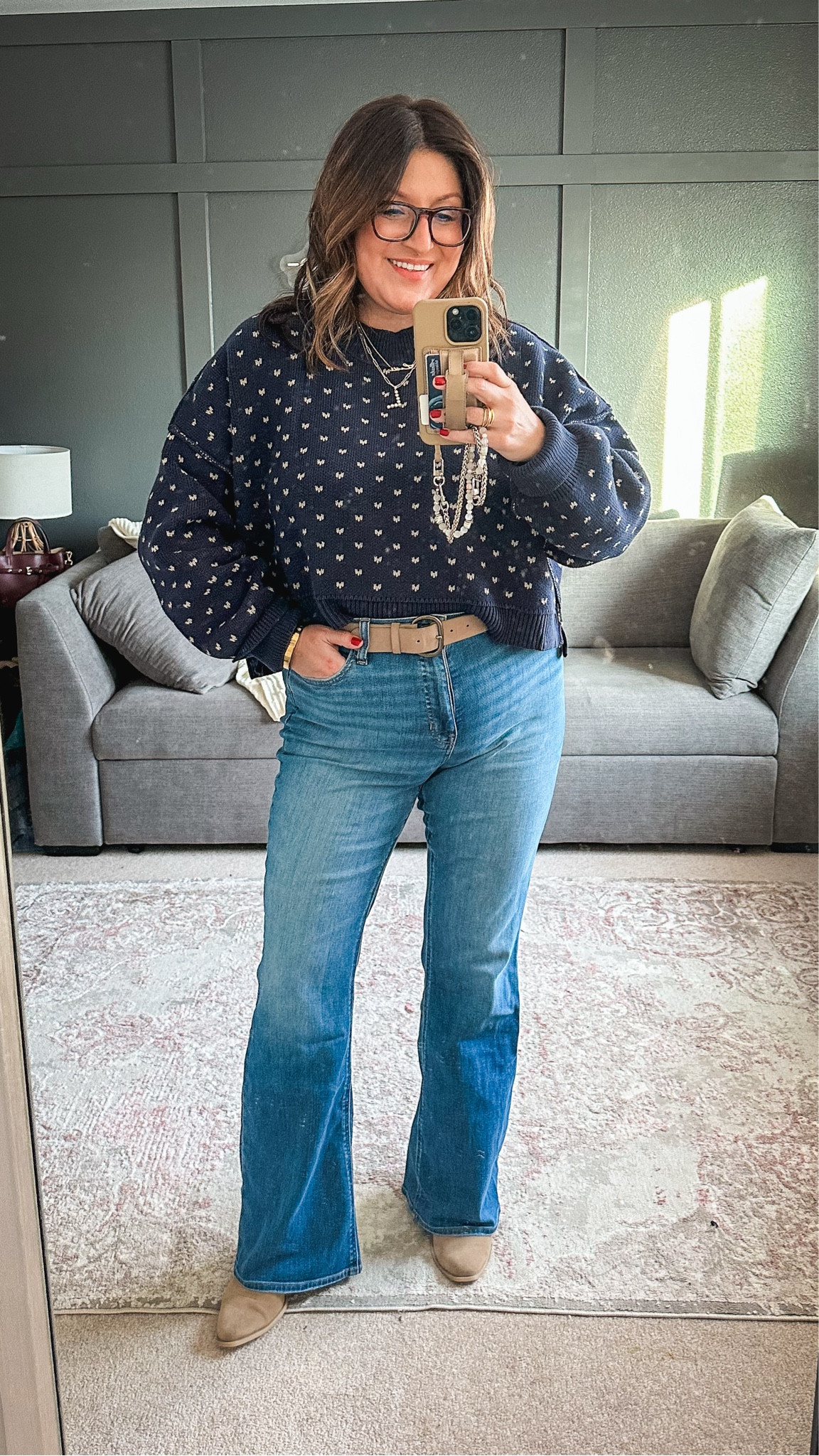 Free People sweater (XL) - Macy’s
Belt (L) - Banana Republic Factory 
Flare jeans (31) - J. Crew (old but I linked similar 


#LTKSaleAlert #LTKMidsize #LTKSeasonal