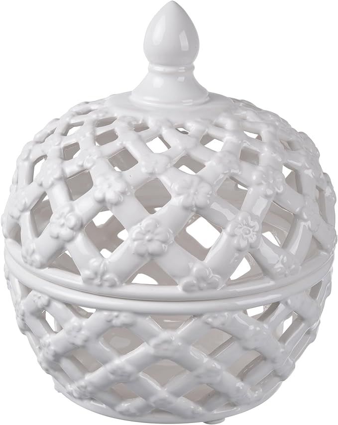 A&B Home Ceramic Lidded Jar White Porcelain Jar Home Décor Tabletop Decorative 8" x 8" x 10" | Amazon (US)