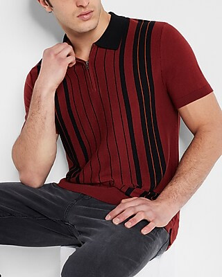 Vertical Striped Short Sleeve Cotton Polo Sweater | Express