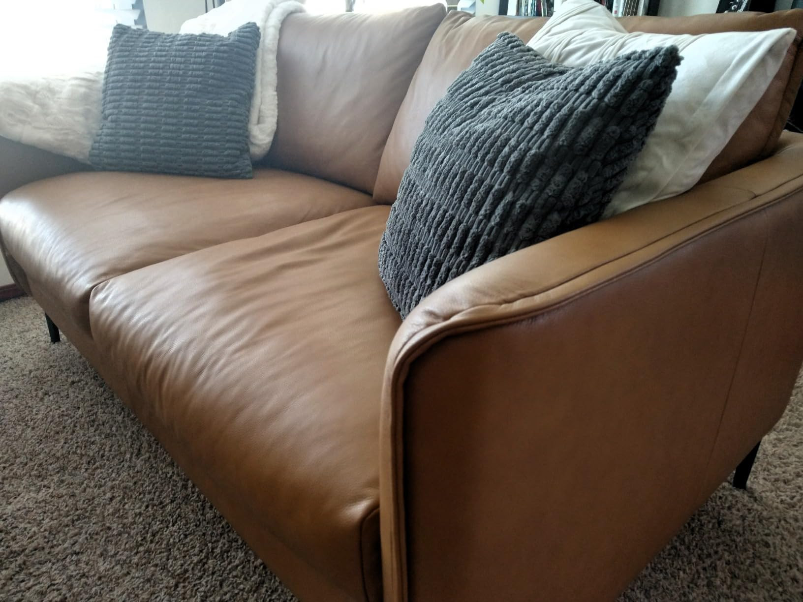 Valencia Zadar 92” Wide Cognac Tan Brown Full Leather Sofa | Italian Nappa Leather Cloud Couch ... | Amazon (US)