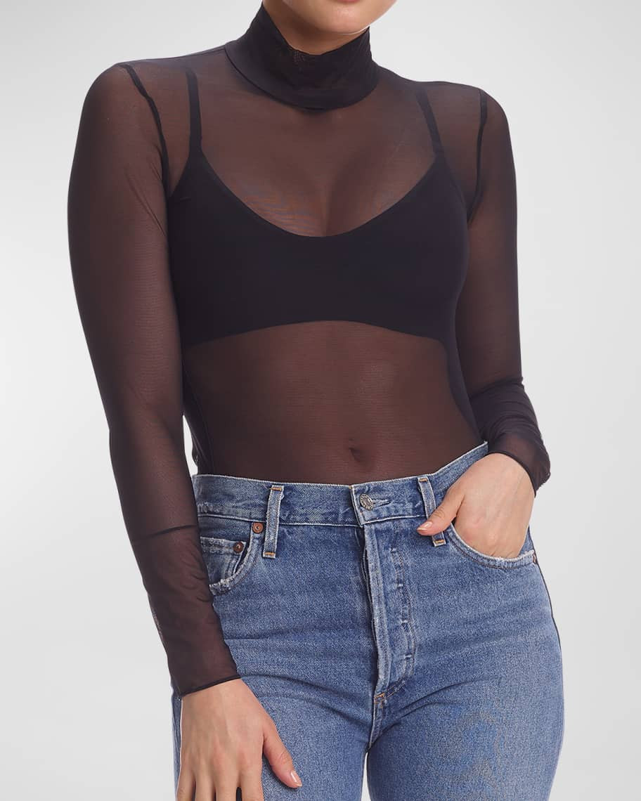 Mesh Long-Sleeve Turtleneck Top | Neiman Marcus