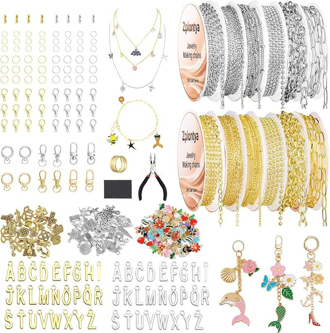 Zplontya 18K Necklace Chains for Jewelry Making Kit 381PCS Include 50Ft 12 Rolls Gold/Silver Jewe... | Amazon (US)
