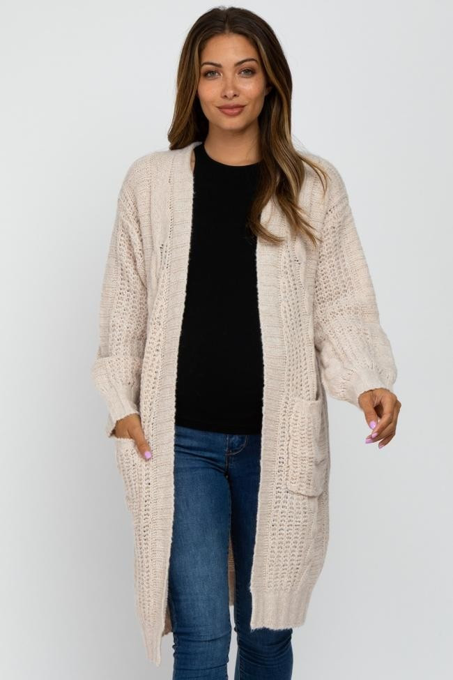 Beige Mixed Knit Chunky Maternity Cardigan | PinkBlush Maternity