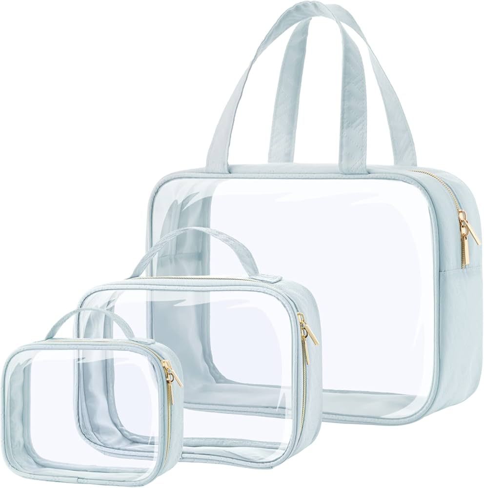 PACKISM Clear Toiletry Bags, 3 Pack Clear Makeup Bags with Handle Large Opening, Waterproof Clear... | Amazon (US)