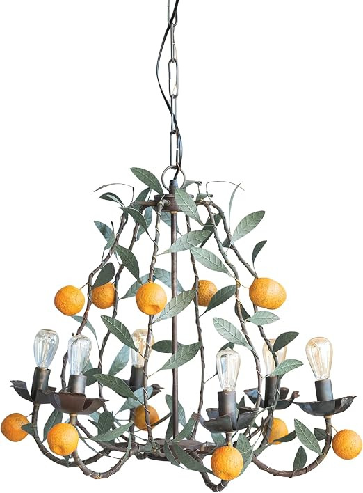 Creative Co-Op Metal Tole Chandelier with Leaves and Tangerines and 6 Lights, Antique Green and O... | Amazon (US)