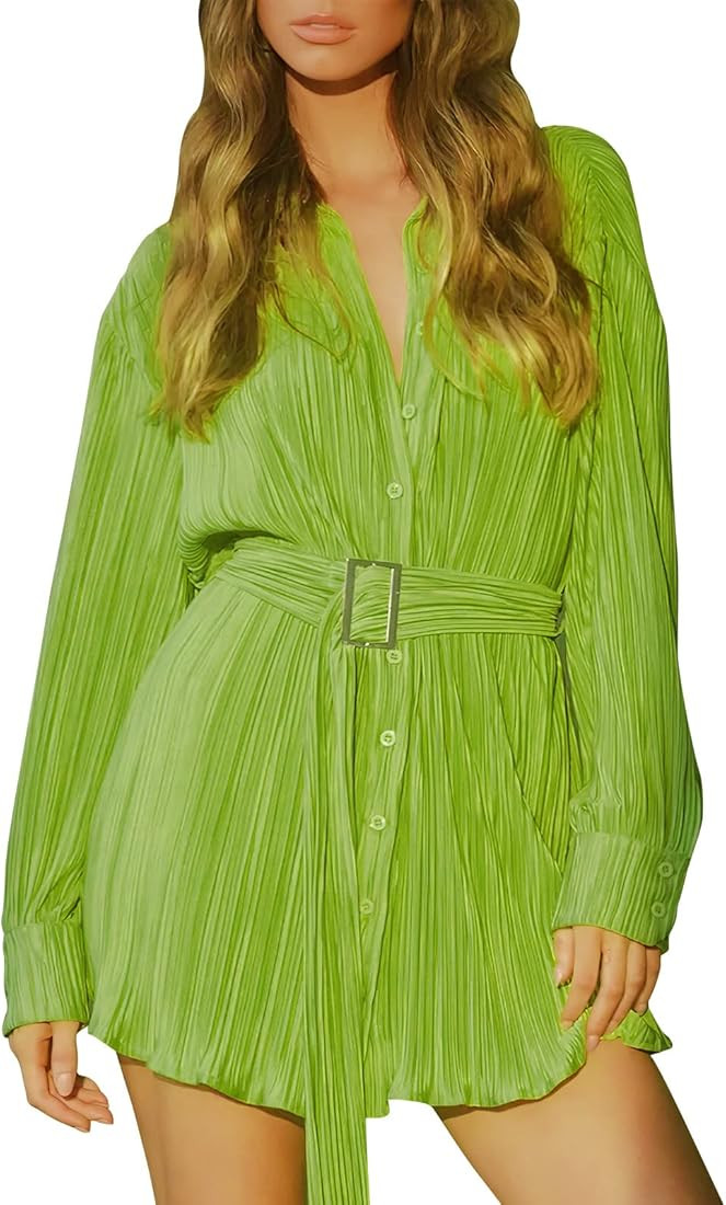 FANTOYE Women's Summer Shirt Dress Casual Long Sleeve Button Down Pleated Dresses Tunic Tops Blou... | Amazon (US)