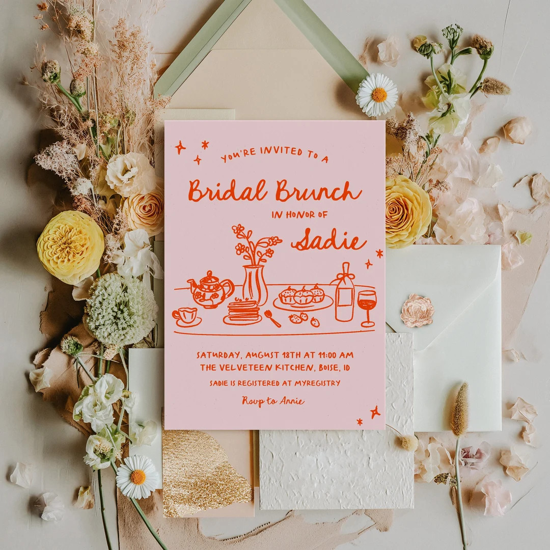 Bridal Shower Brunch Invitation Editable Hand Drawn Wedding Brunch Invite Template Brunch & Bubbl... | Etsy (US)
