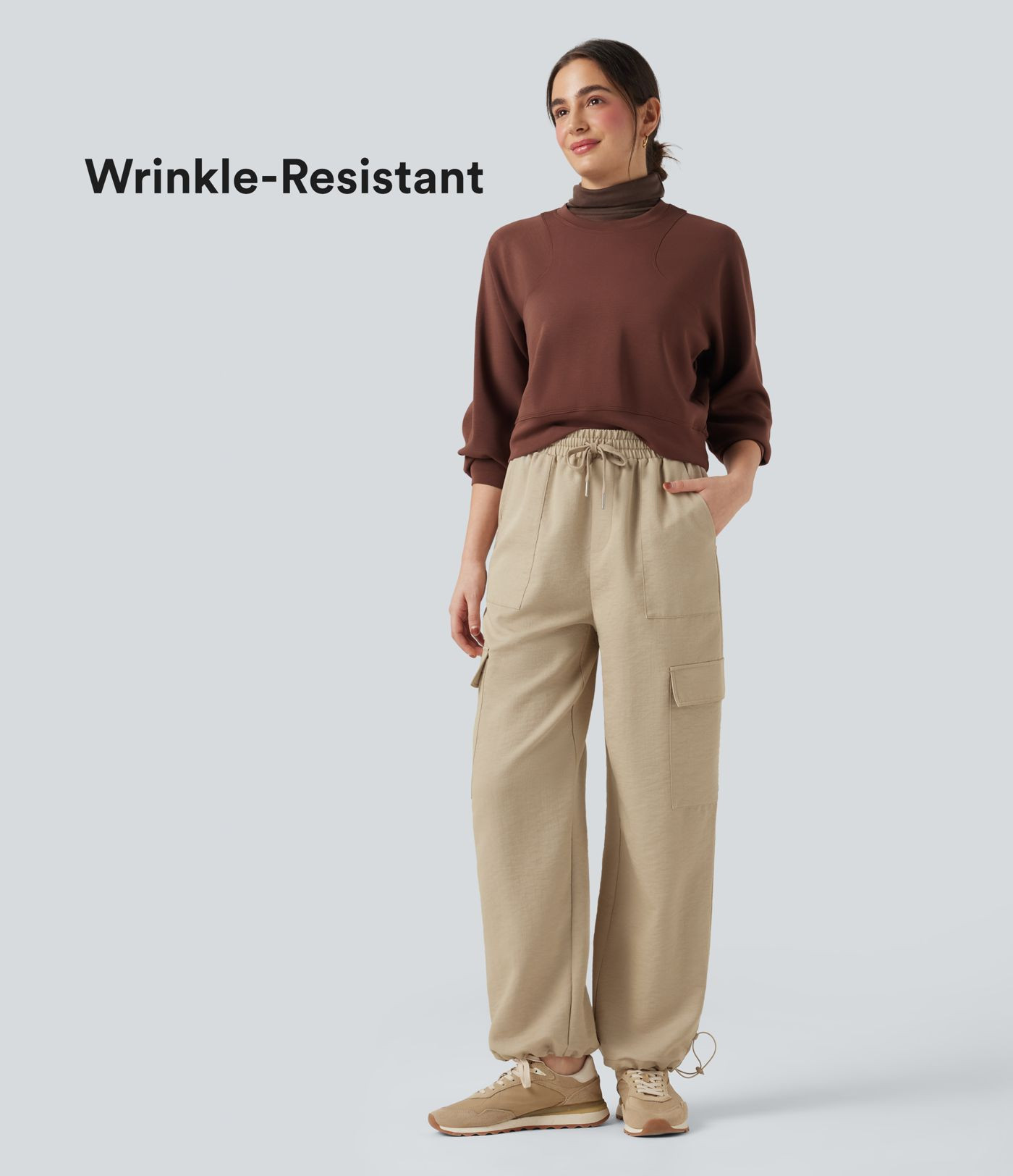 Women’s Wrinkle-Resistant Mid Rise Drawstring Wide Leg Casual Linen-Feel Pants with Pockets - H... | HALARA