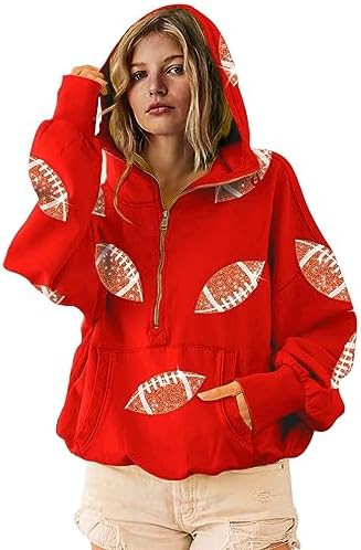SeekMe Women Game Day Sweatshirt Sequin Football Hoodies Pullover Fall Top | Amazon (US)