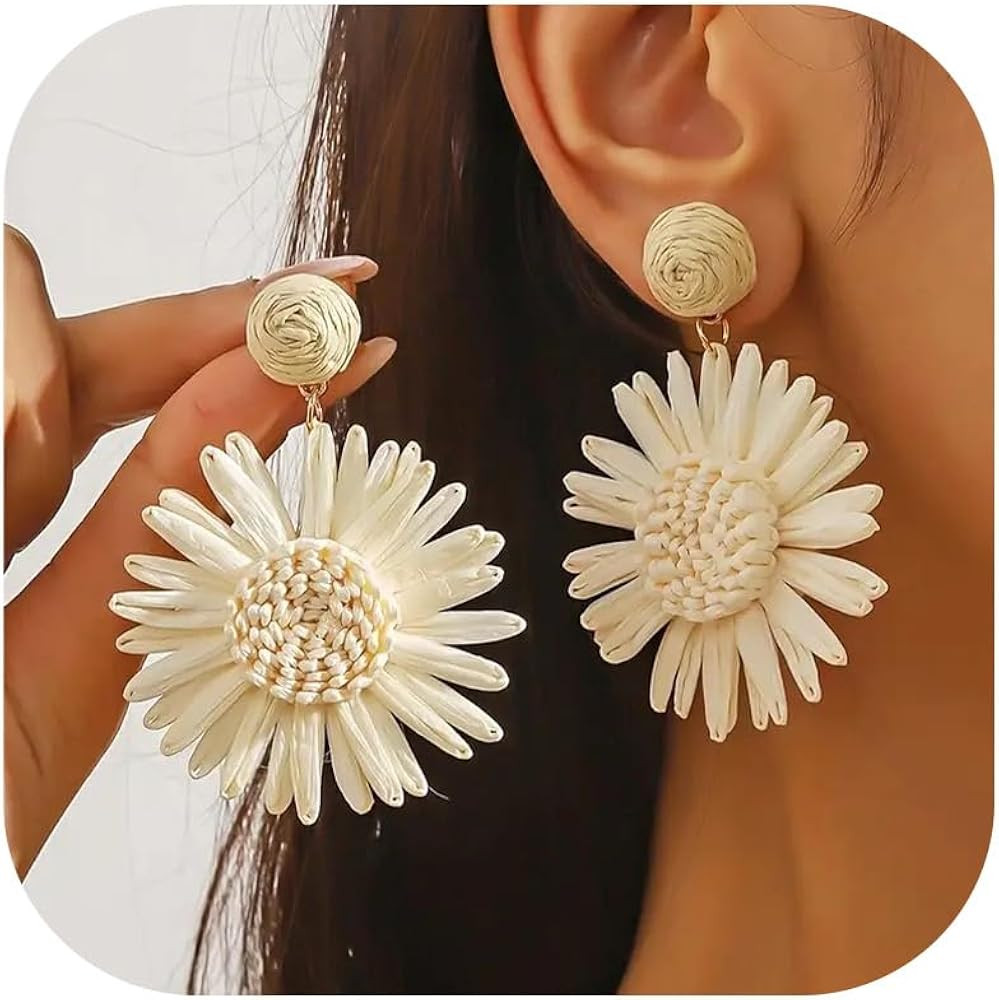 Handwoven Raffia Sunflower Earrings Boho Chic Dangle Jewelry for Summer OutfitsD Spring Earrings ... | Amazon (US)