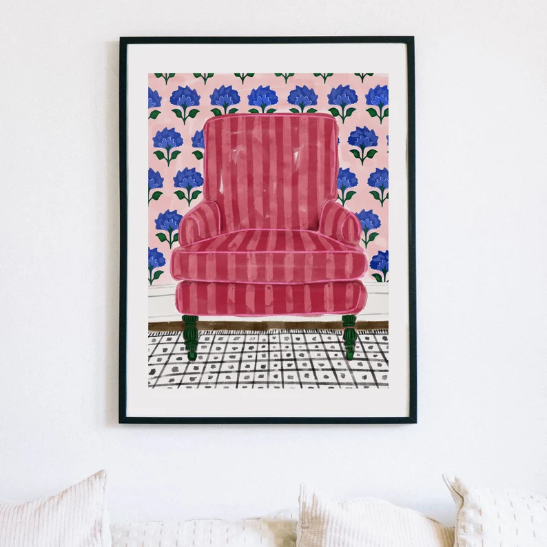 Interior Design Still Life Chair Wallpaper Art Print Boho Style Bohemian Vintage Colorful Modern ... | Etsy (US)