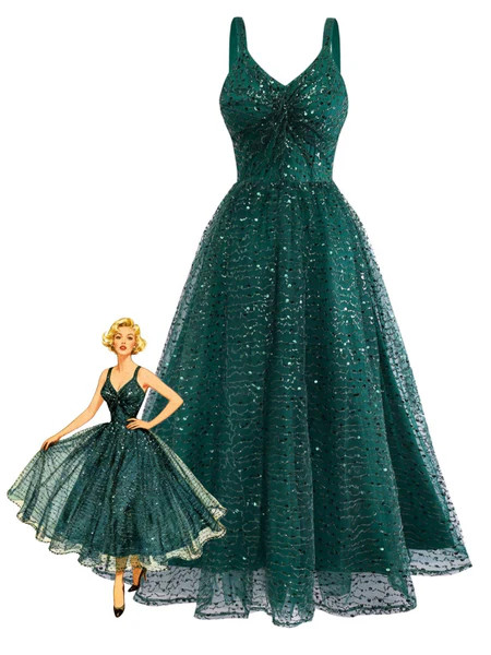 Green 1930s Twisted Sequin Mesh Dress | Retro Stage